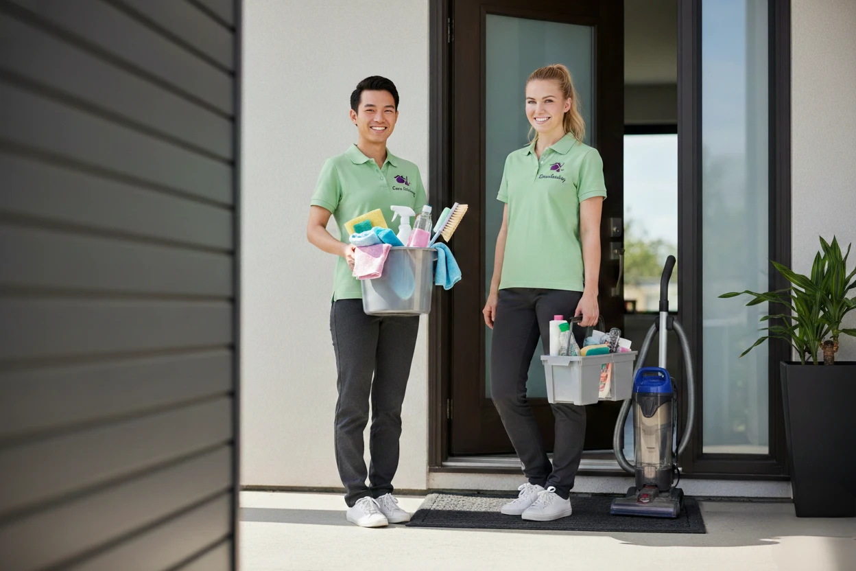 Ezee Cleaning team arriving with supplies